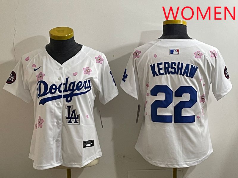 Women Los Angeles Dodgers #22 Kershaw White Sakura Edition 2025 Nike MLB Jersey style 9